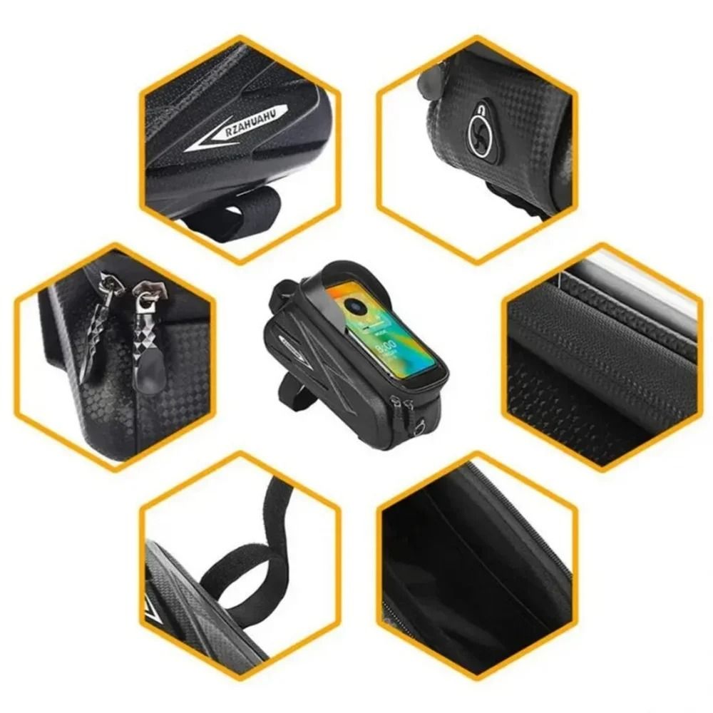 Waterproof Bicycle Phone Frame Bag Touch Screen Hard Shell Front Tube Storage 4