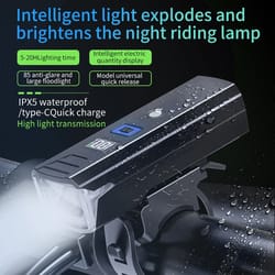 usb rechargeable bicycle headlight 300 lumen with battery level display and power bank