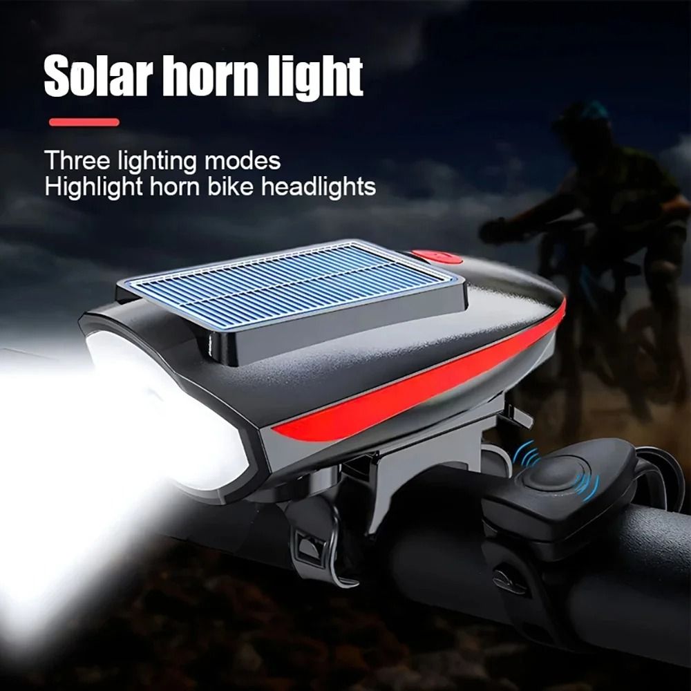 Solar Rechargeable Bicycle Headlight With Horn And LED Front Lamp For Road And Mountain Bikes 0
