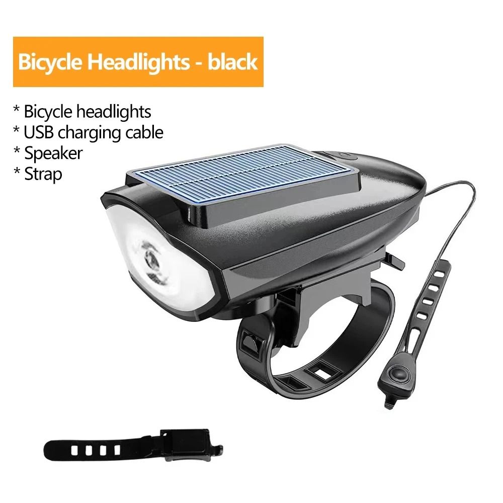 Solar Rechargeable Bicycle Headlight With Horn And LED Front Lamp For Road And Mountain Bikes 9