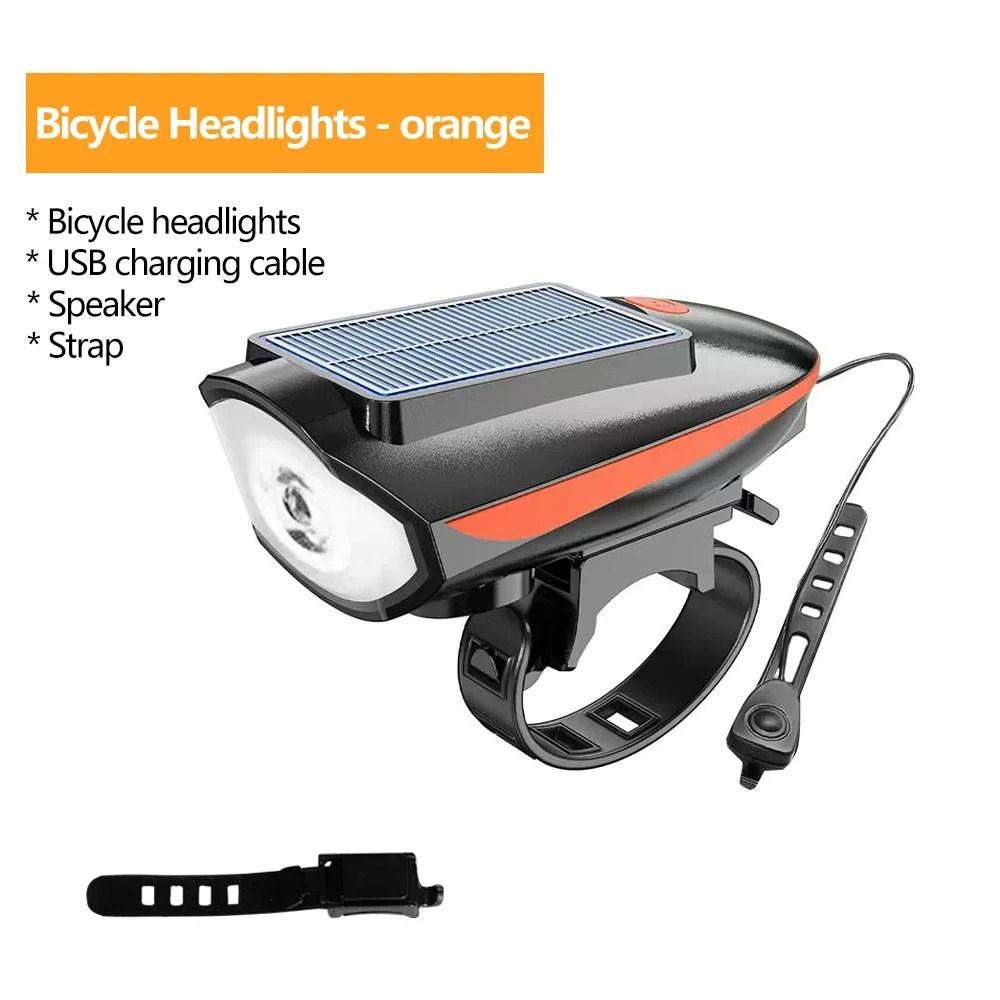 Solar Rechargeable Bicycle Headlight With Horn And LED Front Lamp For Road And Mountain Bikes 10