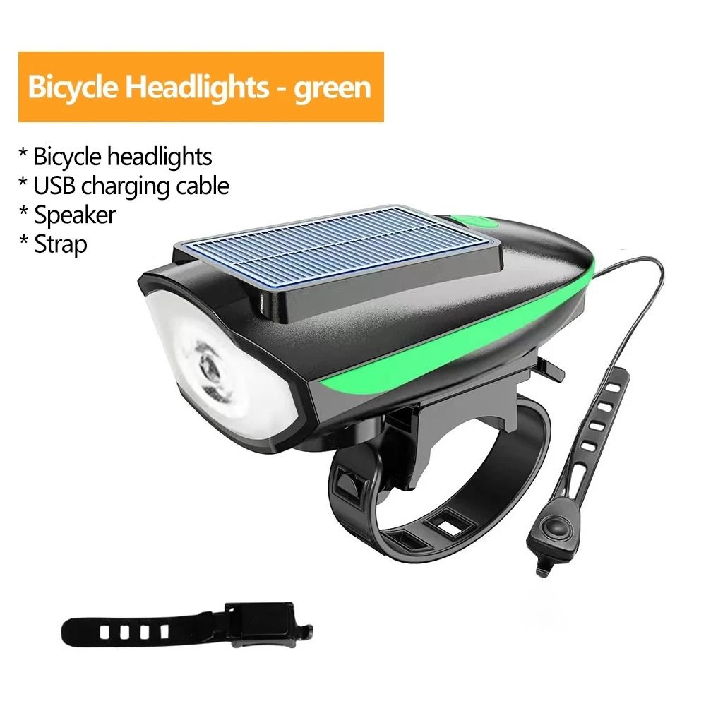 Solar Rechargeable Bicycle Headlight With Horn And LED Front Lamp For Road And Mountain Bikes 8