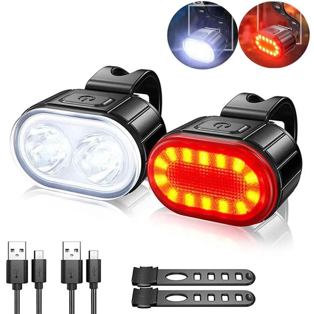 Cycling Bicycle Front Rear Light Set USB Rechargeable Waterproof LED Headlight Taillight 0