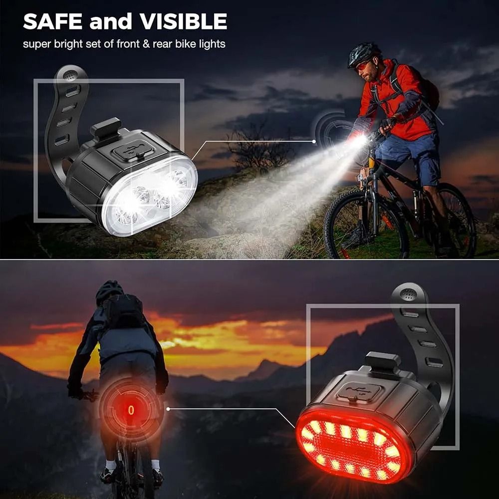 Cycling Bicycle Front Rear Light Set USB Rechargeable Waterproof LED Headlight Taillight 5