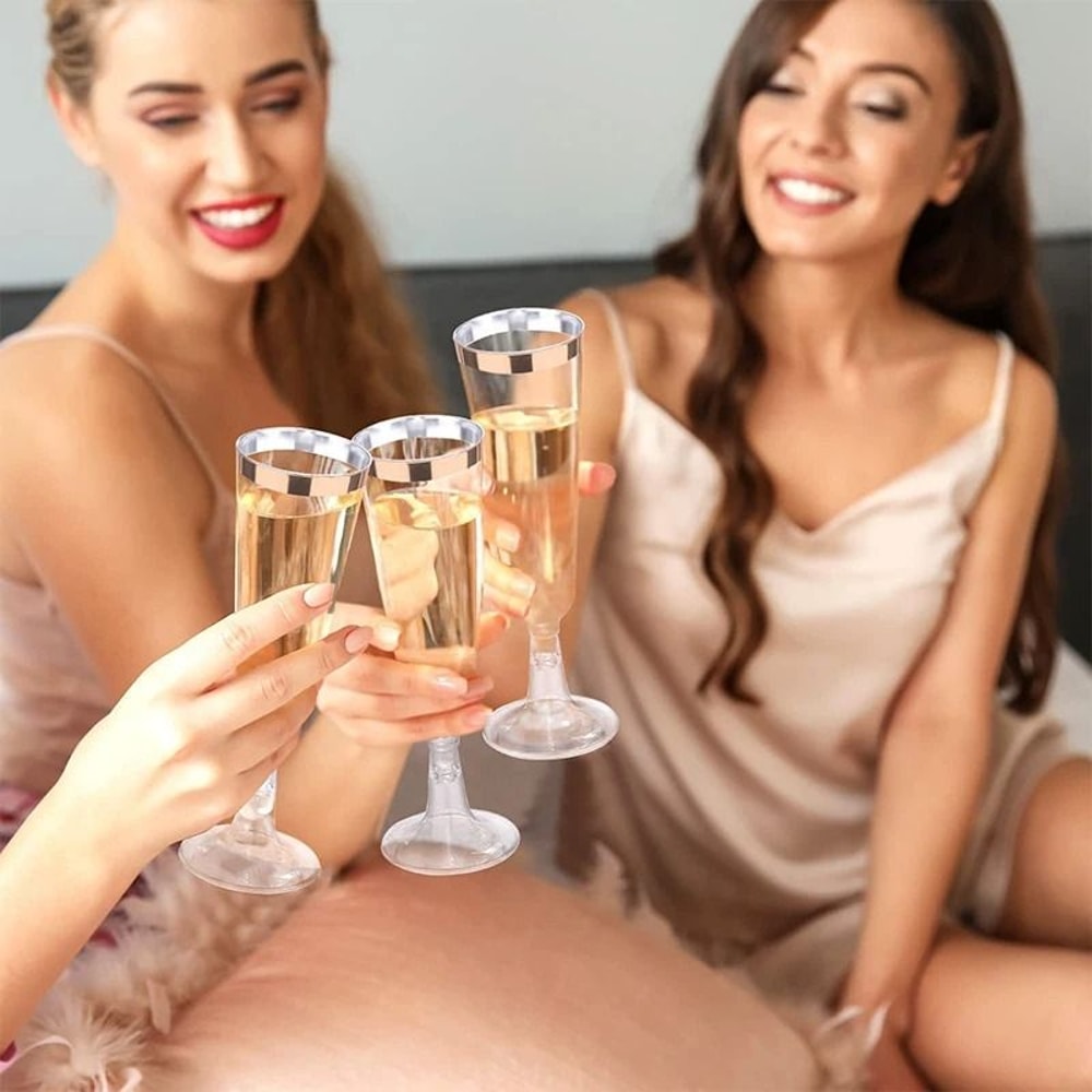 Disposable Plastic Champagne Flute Cups Set Of 5 3