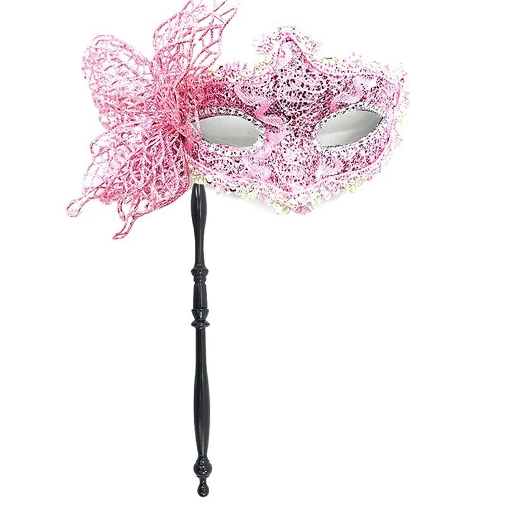 Venetian Half Face Masquerade Mask With Holding Stick 12