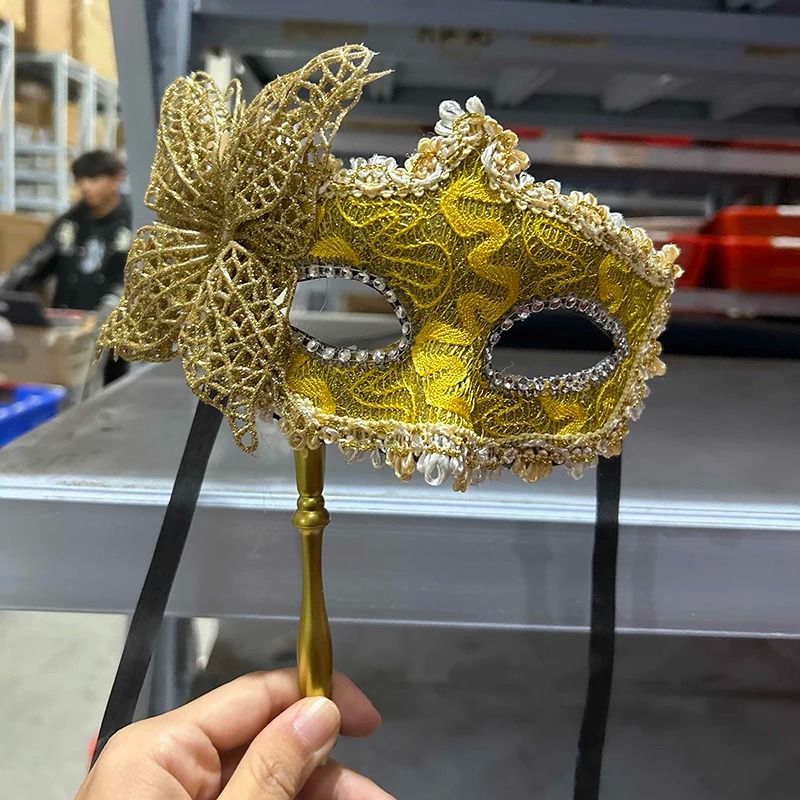 Venetian Half Face Masquerade Mask With Holding Stick 13