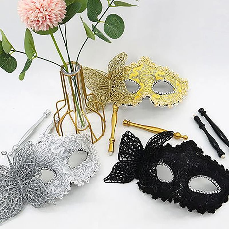 Venetian Half Face Masquerade Mask With Holding Stick 2