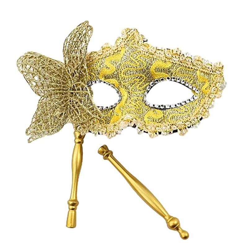 Venetian Half Face Masquerade Mask With Holding Stick 3