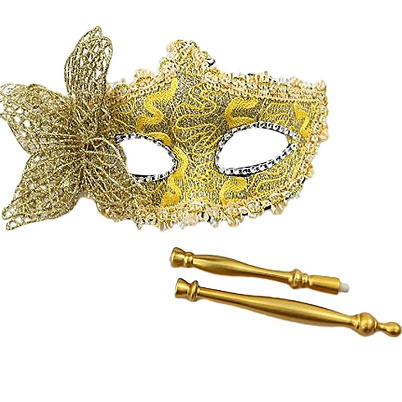 Venetian Half Face Masquerade Mask With Holding Stick 4