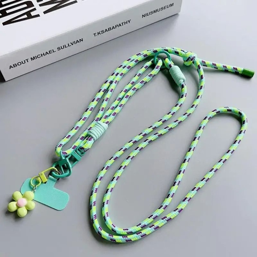 Colorful Nylon Phone Lanyard Shoulder Strap With Flower Charm 9