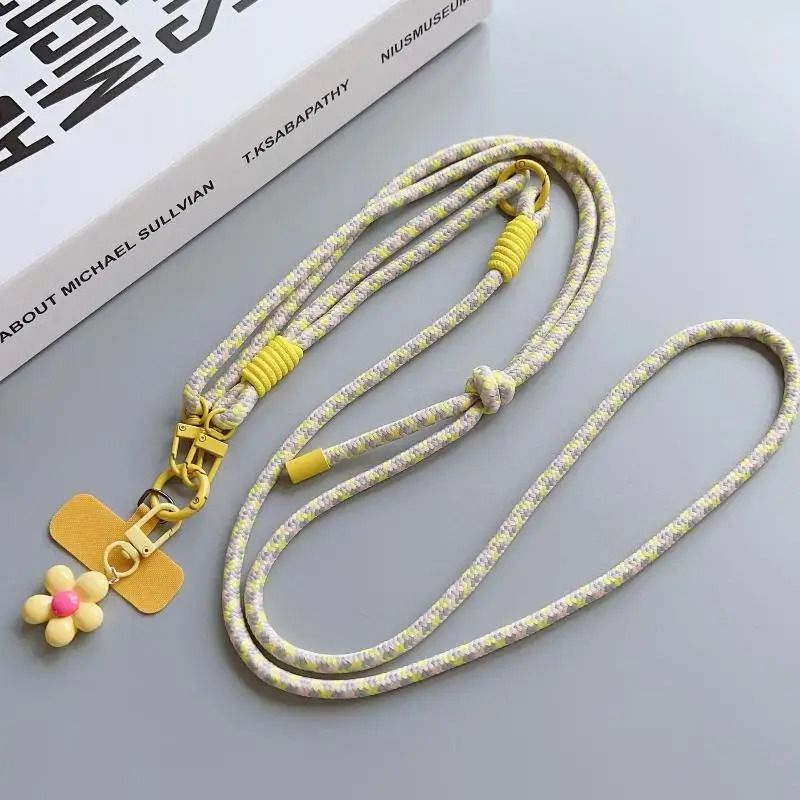 Colorful Nylon Phone Lanyard Shoulder Strap With Flower Charm 10