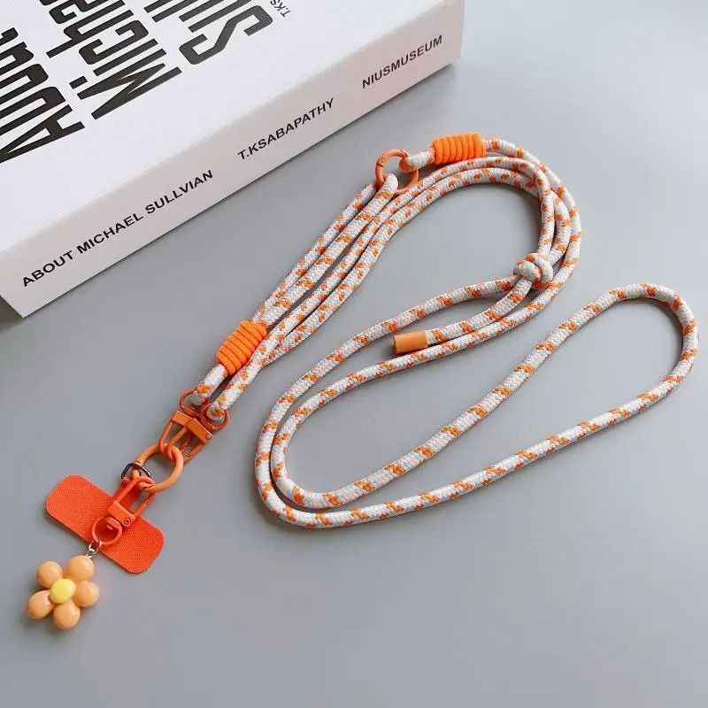 Colorful Nylon Phone Lanyard Shoulder Strap With Flower Charm 11