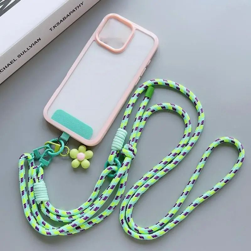 Colorful Nylon Phone Lanyard Shoulder Strap With Flower Charm 2