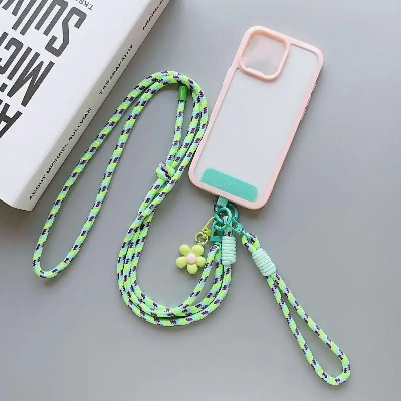 Colorful Nylon Phone Lanyard Shoulder Strap With Flower Charm 3
