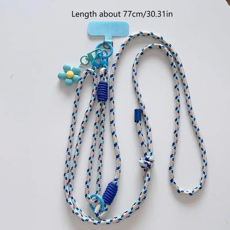 Colorful Nylon Phone Lanyard Shoulder Strap With Flower Charm 5