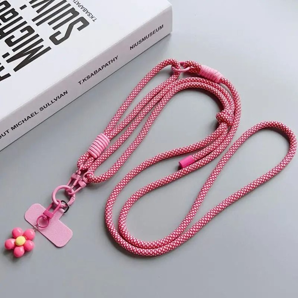 Colorful Nylon Phone Lanyard Shoulder Strap With Flower Charm 6