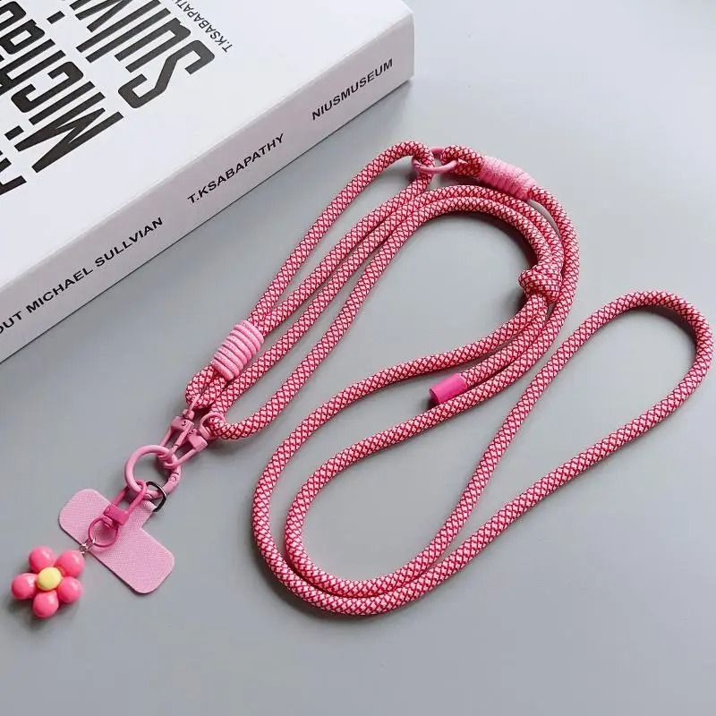 Colorful Nylon Phone Lanyard Shoulder Strap With Flower Charm 6