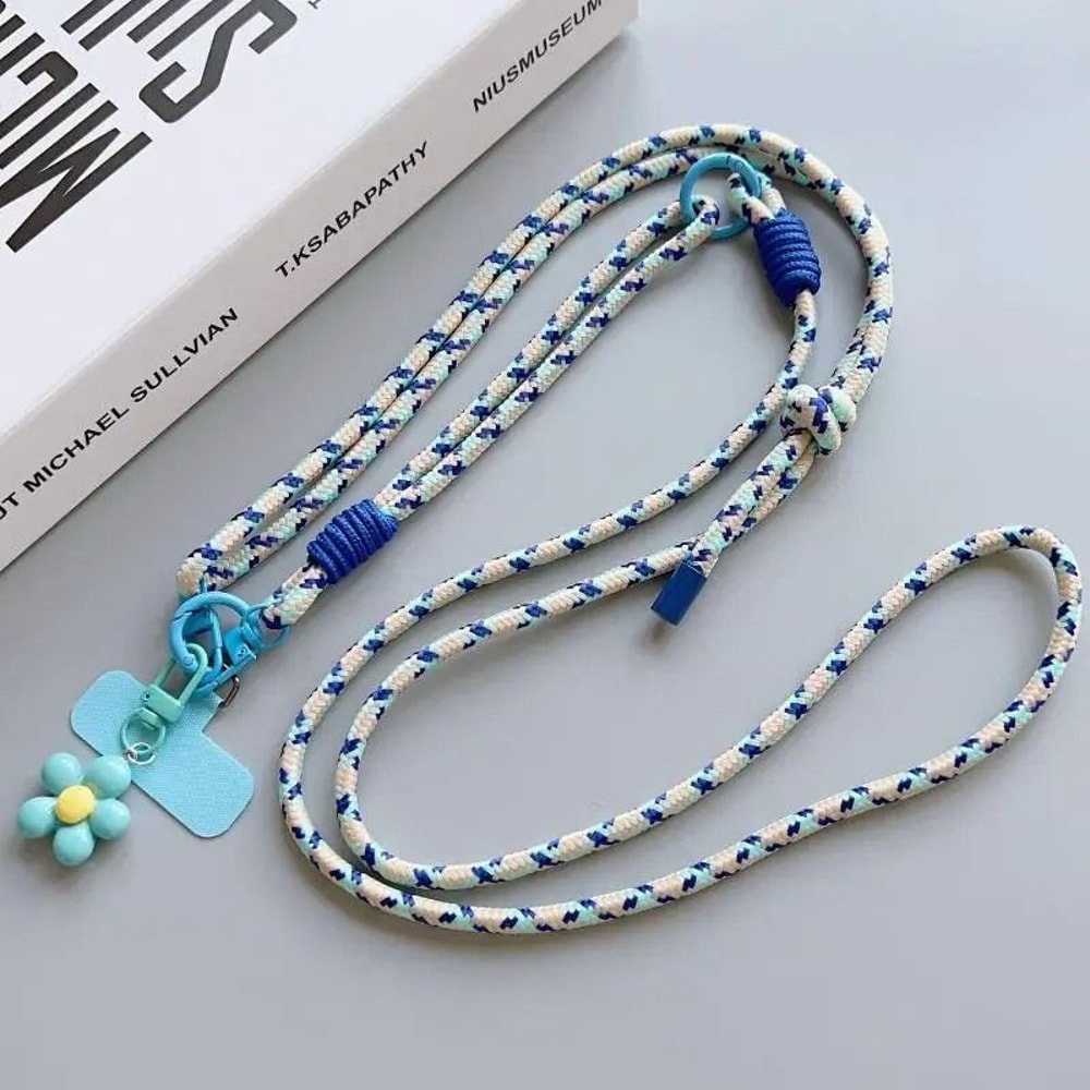 Colorful Nylon Phone Lanyard Shoulder Strap With Flower Charm 7