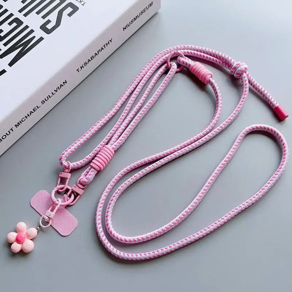 Colorful Nylon Phone Lanyard Shoulder Strap With Flower Charm 8