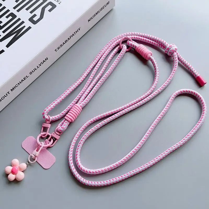 Colorful Nylon Phone Lanyard Shoulder Strap With Flower Charm 8