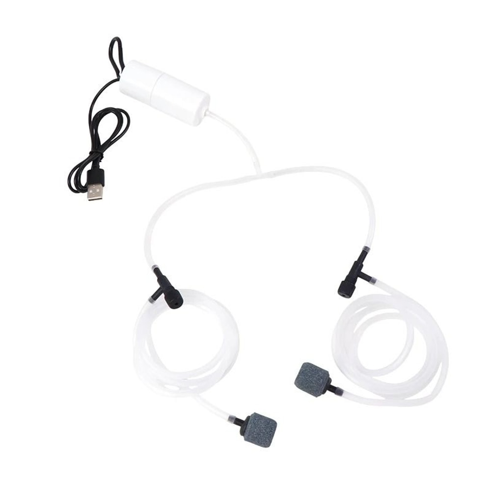 USB Aquarium Oxygen Air Pump Dual Outlet Silent Aerator 8