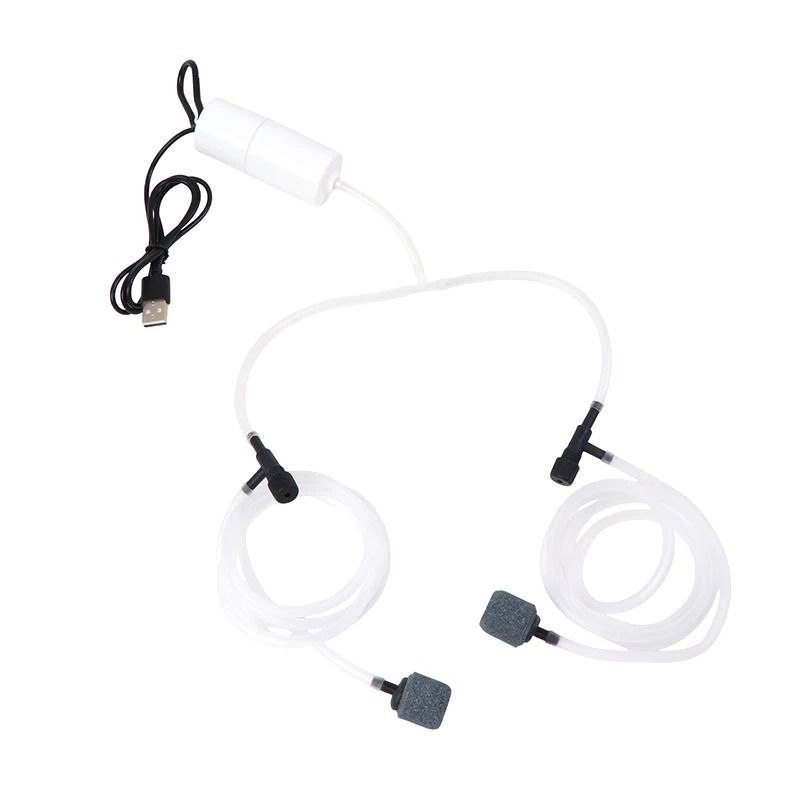 USB Aquarium Oxygen Air Pump Dual Outlet Silent Aerator 8