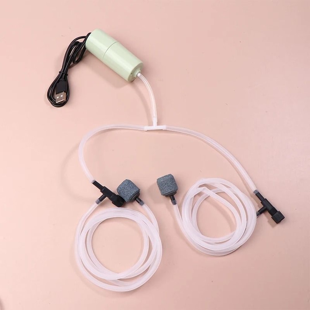 USB Aquarium Oxygen Air Pump Dual Outlet Silent Aerator 0