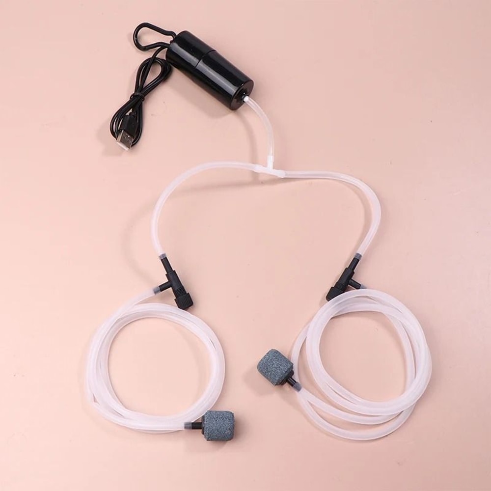 USB Aquarium Oxygen Air Pump Dual Outlet Silent Aerator 2