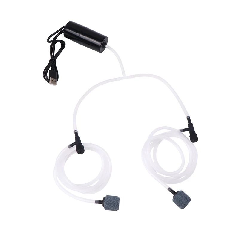 USB Aquarium Oxygen Air Pump Dual Outlet Silent Aerator 7