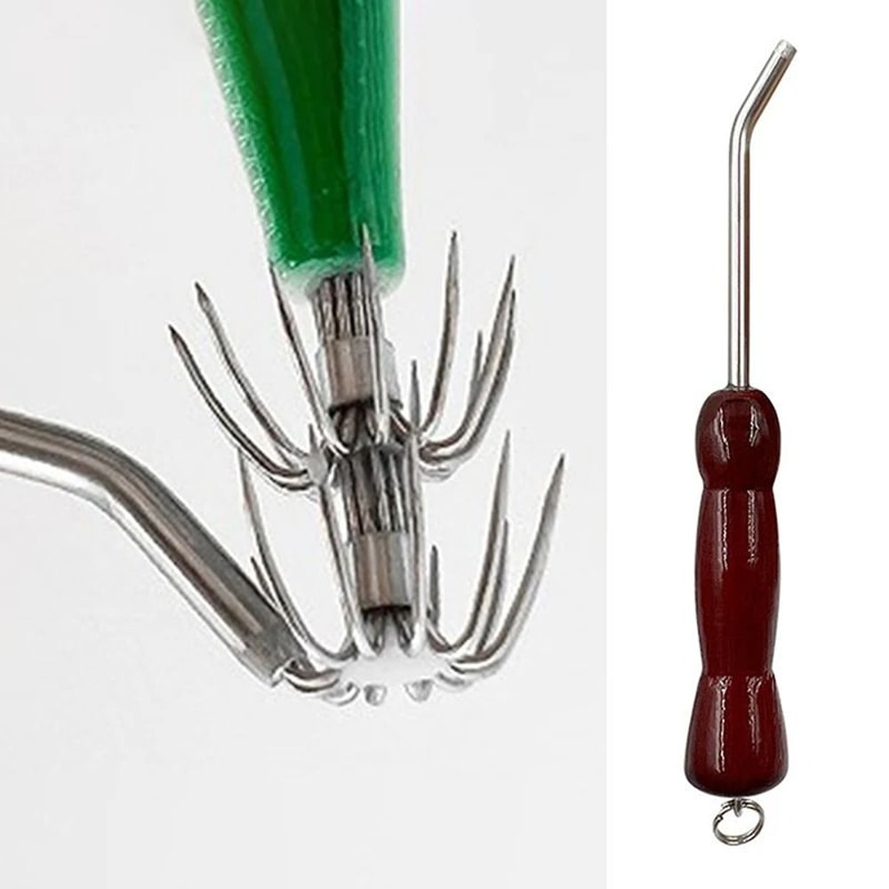 Stainless Steel Squid Jig Hook Adjuster Tool With Wooden Handle 0