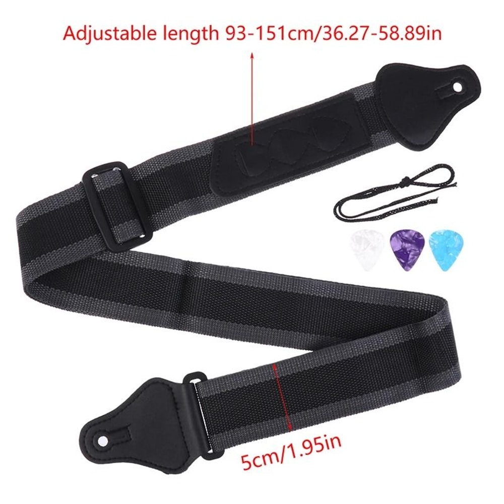 Adjustable Guitar Strap With Pick Holder For Electric Acoustic Bass Guitar 0