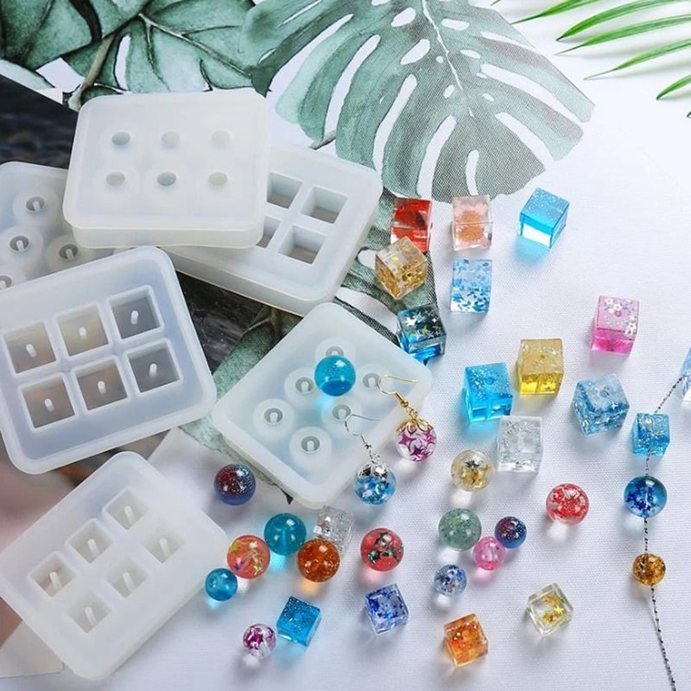 Silicone Jewelry Mold For Square Bead And Ball Epoxy Pendants 0