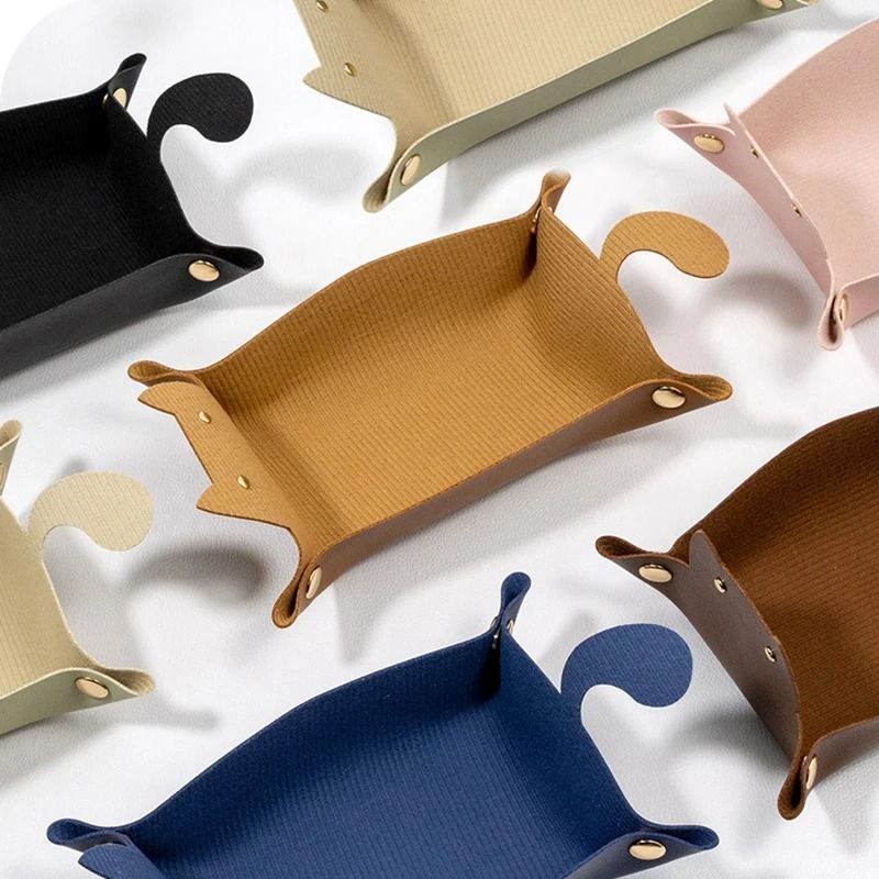 PU Leather Cat Shape Desktop Storage Tray Jewelry Organizer 0