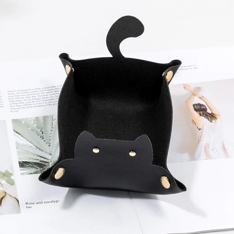 PU Leather Cat Shape Desktop Storage Tray Jewelry Organizer 7