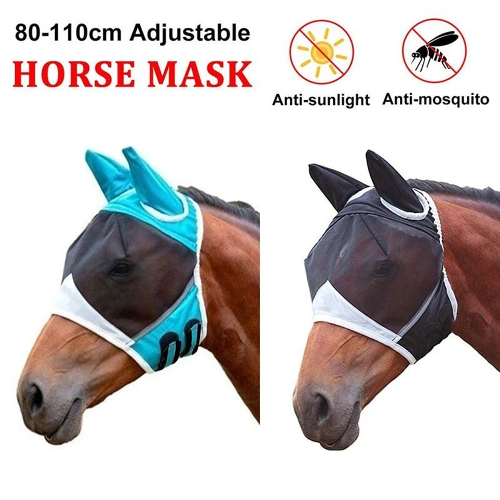 Fine Mesh Horse Fly Mask With Ears UV Protection For Equine Care 0