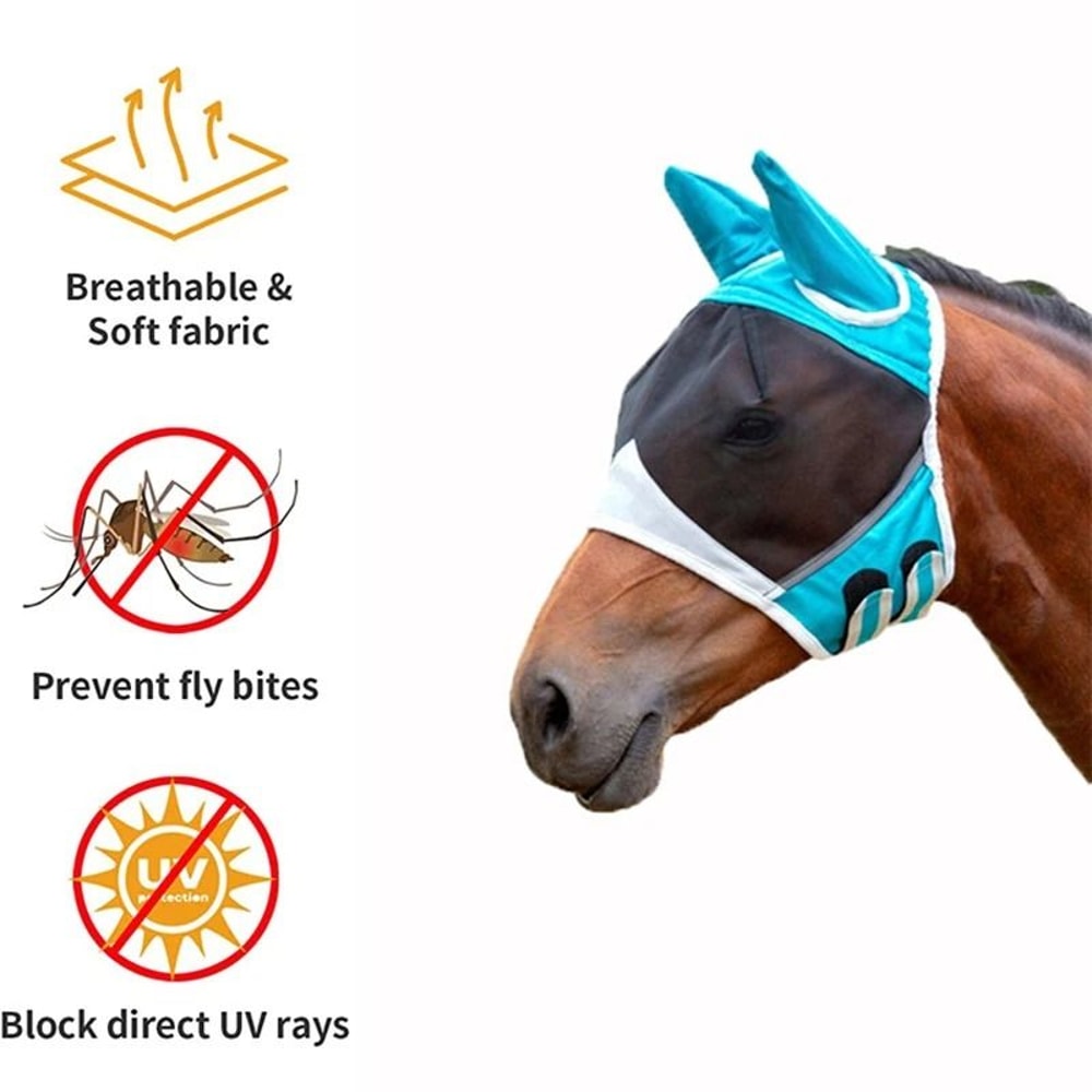 Fine Mesh Horse Fly Mask With Ears UV Protection For Equine Care 2