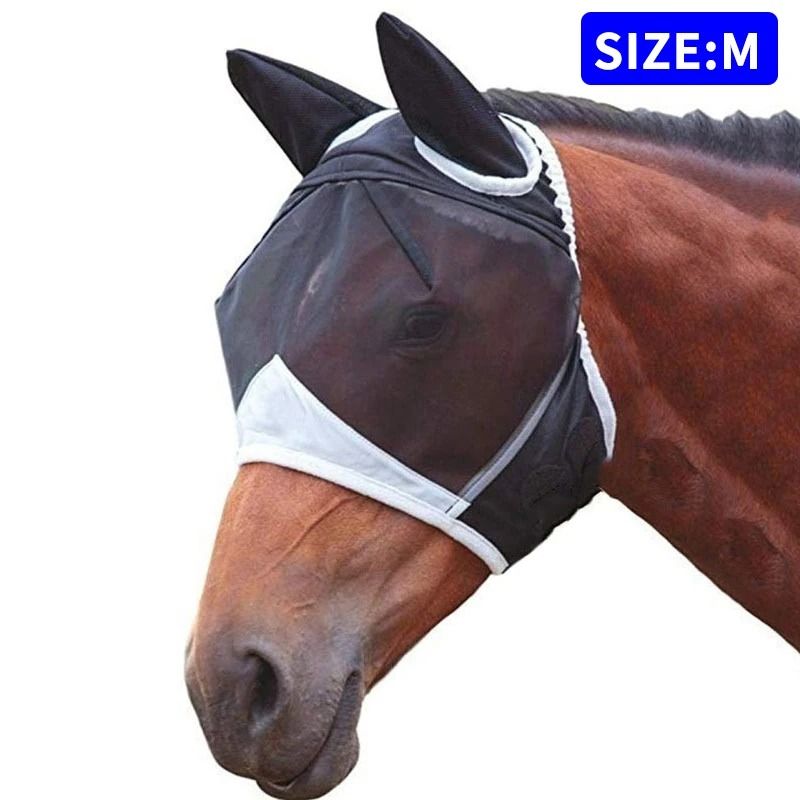 Fine Mesh Horse Fly Mask With Ears UV Protection For Equine Care 6