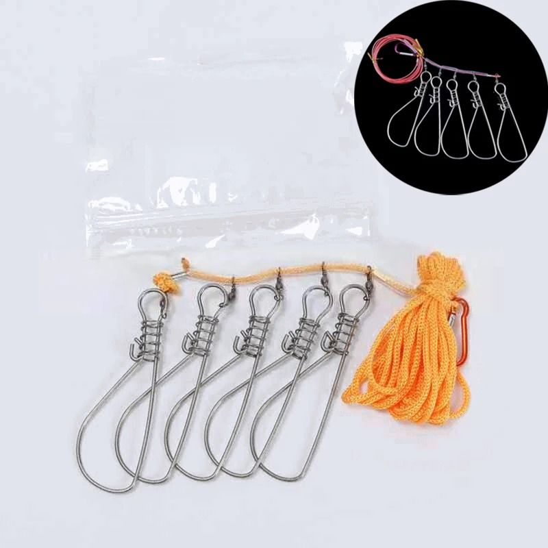 Stainless Steel Fishing Rope Lanyard With Buckle And Hooks Fish Lock 0