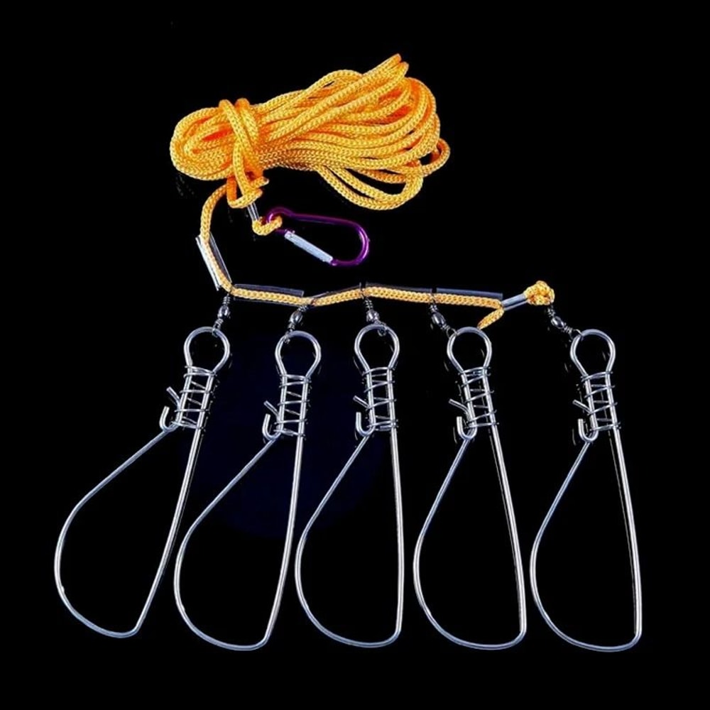 Stainless Steel Fishing Rope Lanyard With Buckle And Hooks Fish Lock 6