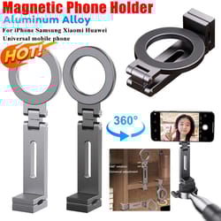 universal magnetic phone holder travel mount with flexible rotation for airplane train and desk use