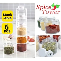 6 piece transparent spice jar set with stackable seasoning containers and kitchen rack