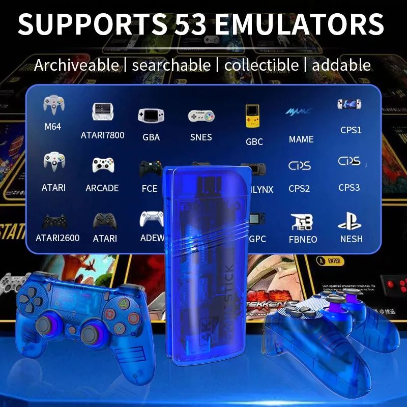 4K TV Game Stick Console With 30000 Built In Games And Wireless Controllers 1