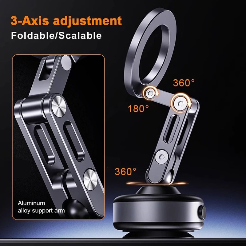 Magnetic Phone Holder With Electric Vacuum Suction Rotating Foldable Stand 1