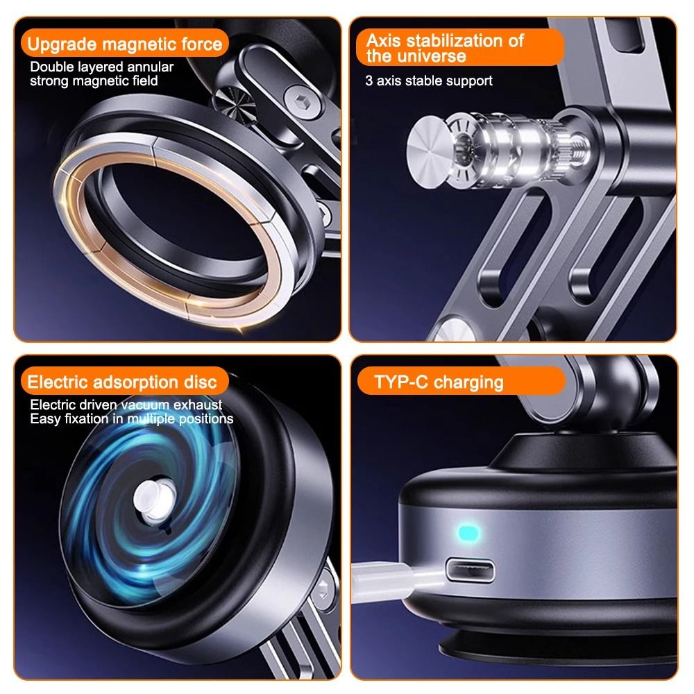 Magnetic Phone Holder With Electric Vacuum Suction Rotating Foldable Stand 4