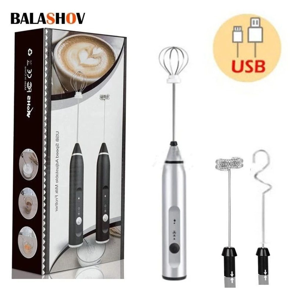 Wireless Rechargeable Milk Frother Handheld Coffee Whisk Mixer 0