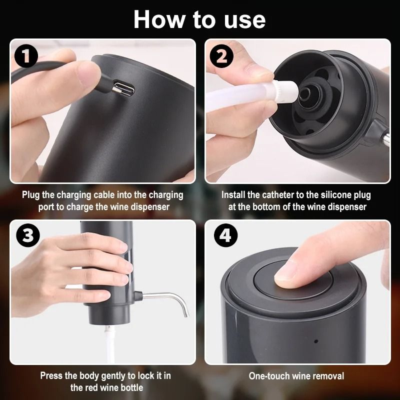 Rechargeable Electric Wine Aerator Dispenser One Touch Decanter 4