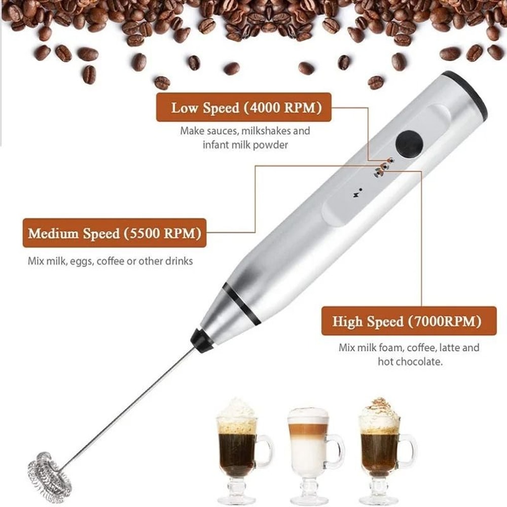 USB Rechargeable Electric Milk Frother Handheld Coffee Whisk Mixer 2