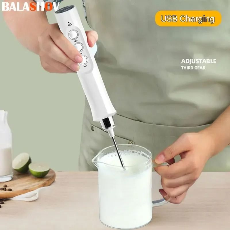 3 In 1 Rechargeable Electric Milk Frother Handheld Coffee Whisk Mixer 0