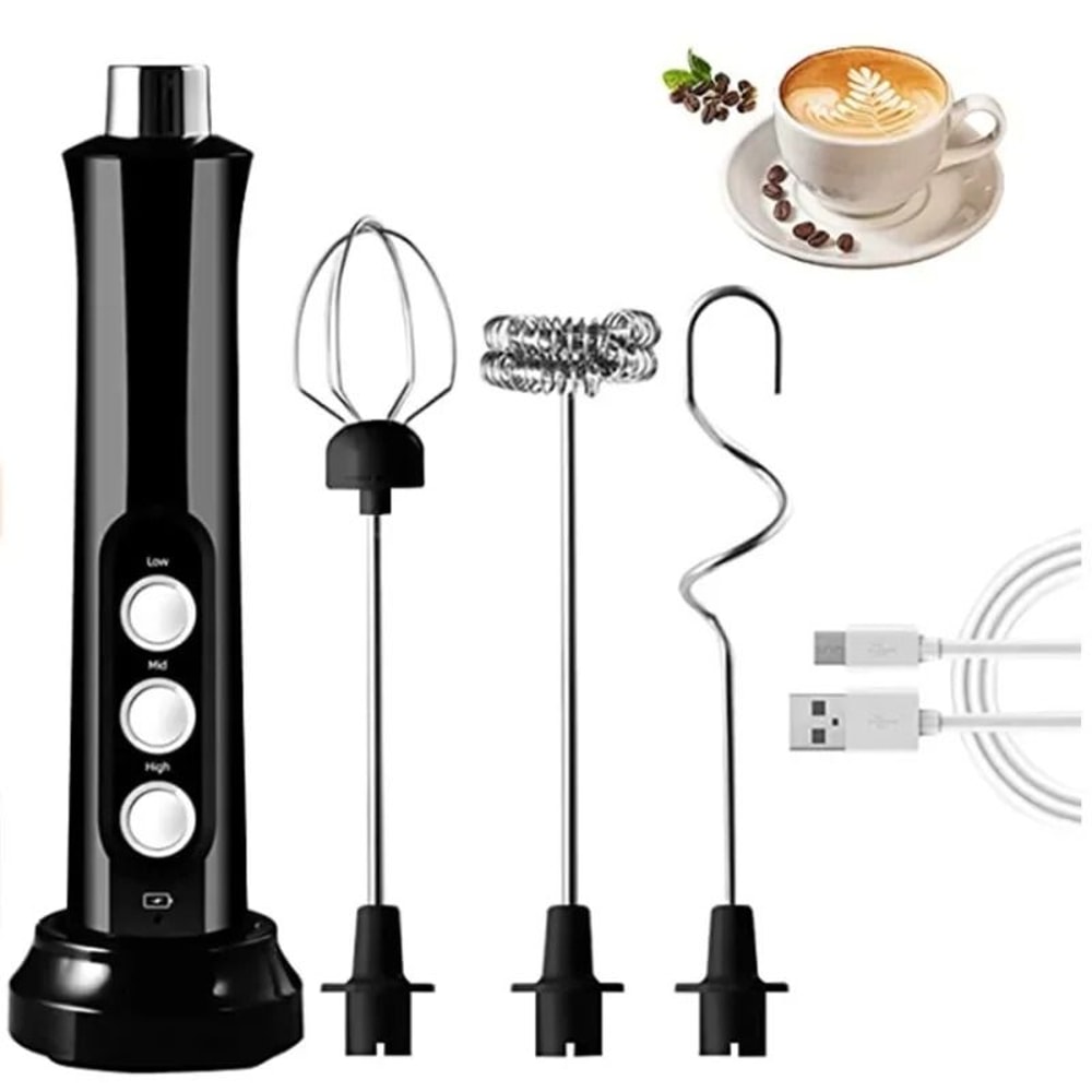 3 In 1 Rechargeable Electric Milk Frother High Speed Handheld Coffee Mixer 0